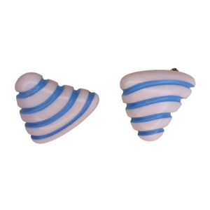 Vintage 1960s Acrylic Blue & White Striped Triangle Nautical Clip On Earrings